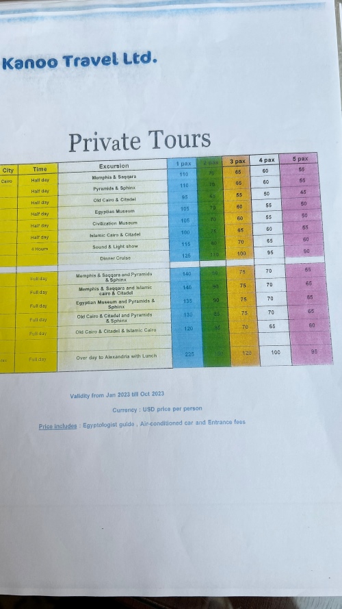 Private Tours | Price List | Holiday Inn Cairo Citystars | IHG | Egypt