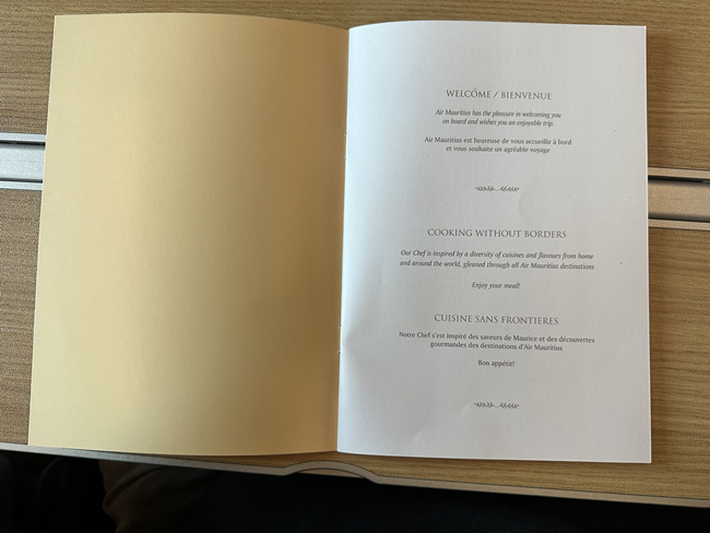 Air Mauritius | A350-900 | Business Class | Dinner Menu