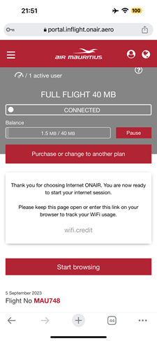 Air Mauritius | A350-900 | Business Class | On-Board Wifi