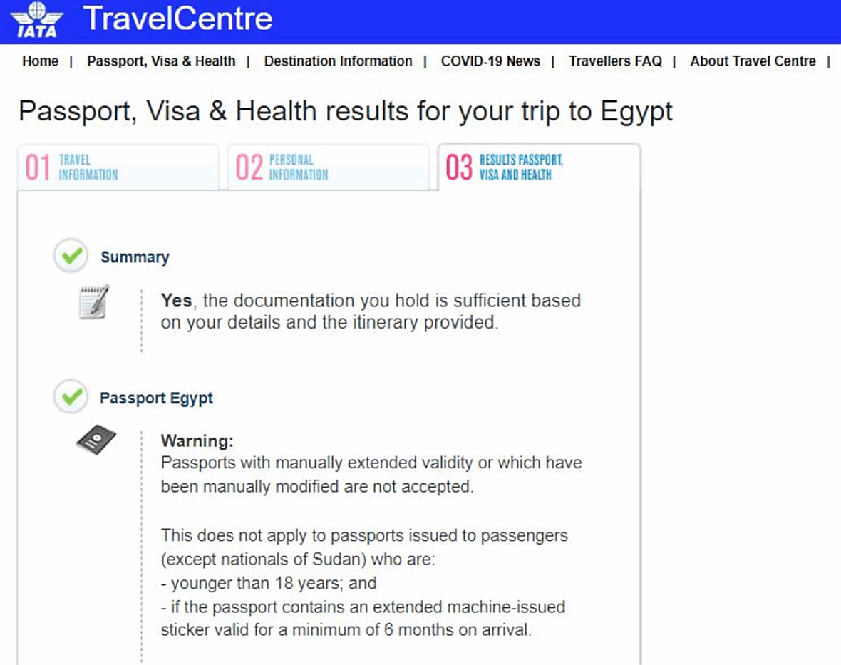 IATA | Travel Advice | Results (*Disclaimer)