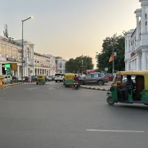 Colonial architecture and auto-rickshaws at Connaught Place, New Delhi, India