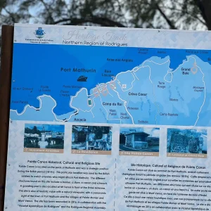 Heritage trail information map showing Port Mathurin and cultural sites in Northern Rodrigues Island