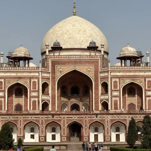 Humayun's Tomb with Mughal dome and red sandstone architecture, New Delhi, India