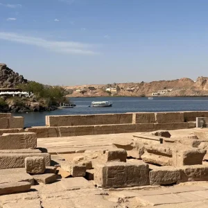 Ancient Philae Temple ruins overlooking the Nile River, Aswan, Egypt