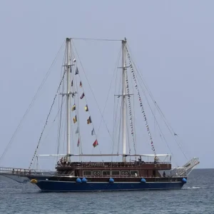 Traditional sailing boat excursion with signal flags in Marsa Alam, Red Sea, Egypt