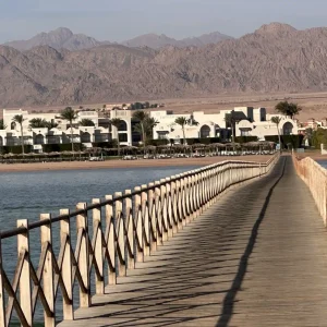 Wooden jetty at Steigenberger Alcazar resort in Sharm El Sheikh, Sinai Peninsula, Egypt